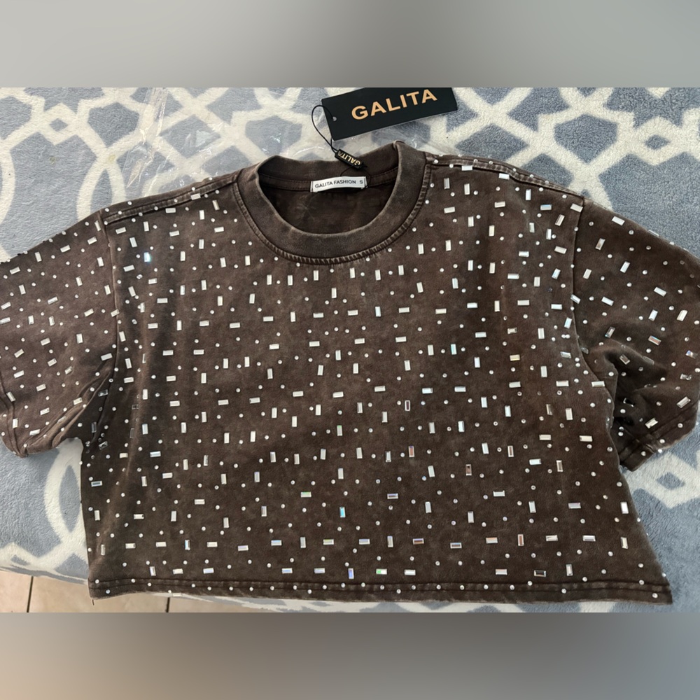 Galita Embellished  super cute Brown Crop Sweatshirt